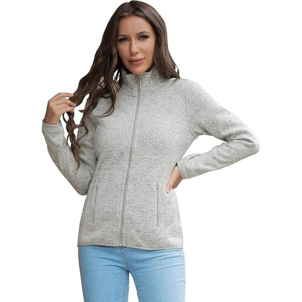 MSRP $47 COZZIPLUS Women's S Oatmeal Heather Sweater Fleece Jacket, Zip Up Stan